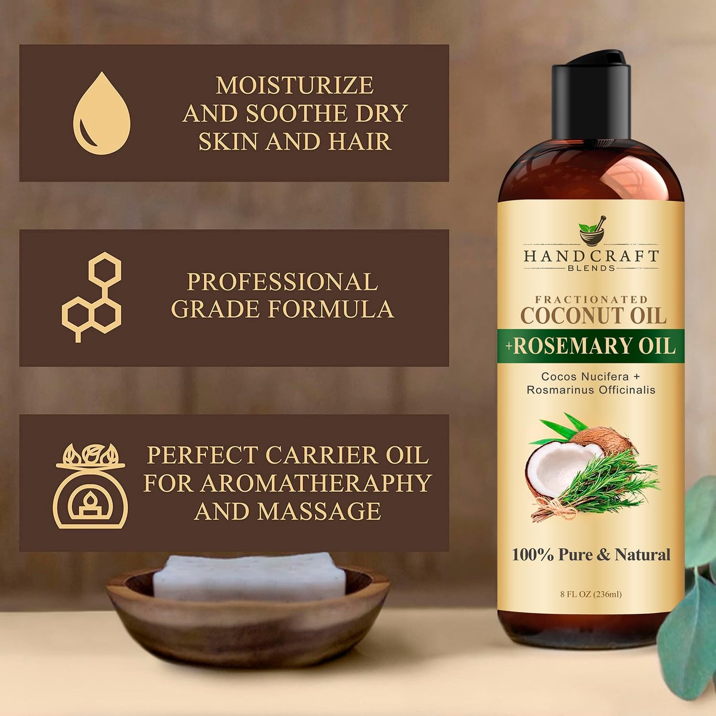 Handcraft Blends Fractionated Coconut Oil - 8 Fl Oz - 100% Pure and Natural - Premium Grade Carrier Oil for Skin and Hair - Hair and Body - Massage