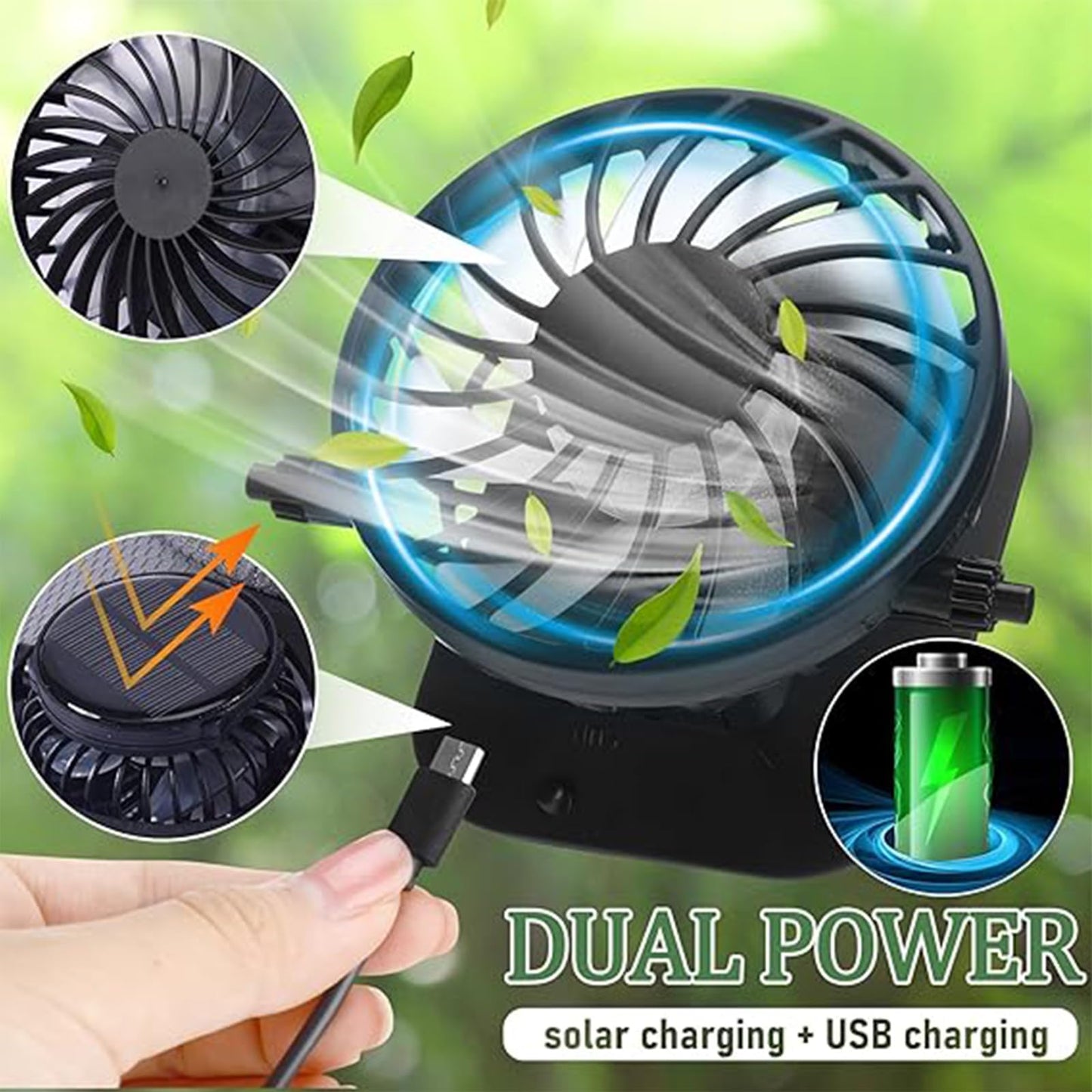Chuarry Wide Brim Sun Hat with 2 Fan Outdoor Solar Powered USB Charging Fishing Hat with Neck Flap for Men Women(Black)
