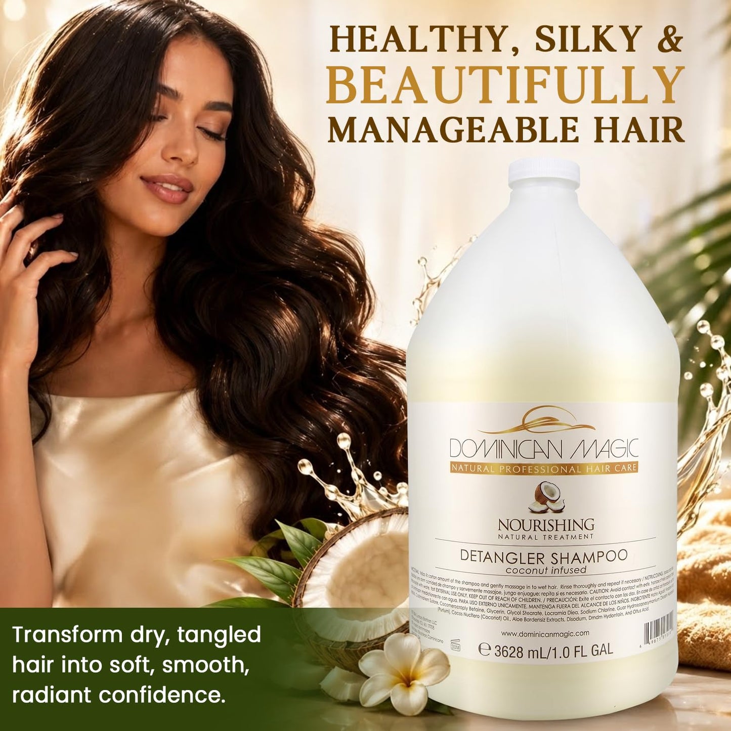 DOMINICAN MAGIC Detangler Shampoo – Coconut Infused (1 Gallon) | Hydrating & Smoothing Shampoo for Dry, Frizzy & Curly Hair | Deep Nourishment & Tangle-Free Finish