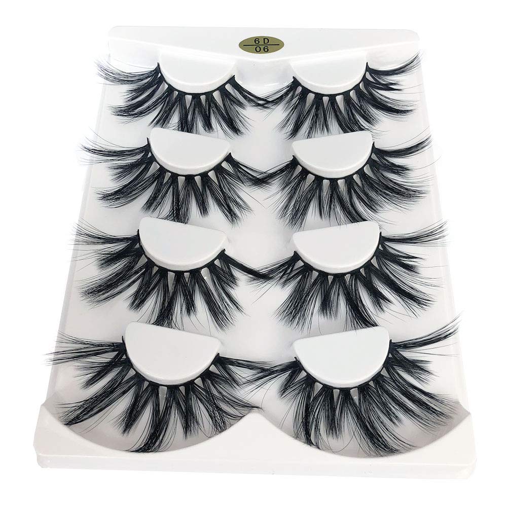 MIKIWI 25mm Lashes, Dramatic 6D Faux Mink Lashes, Fluffy Volume Eyelashes, Thick Crossed Lashes, Long Faux 25mm Mink Lashes (6D4-05)