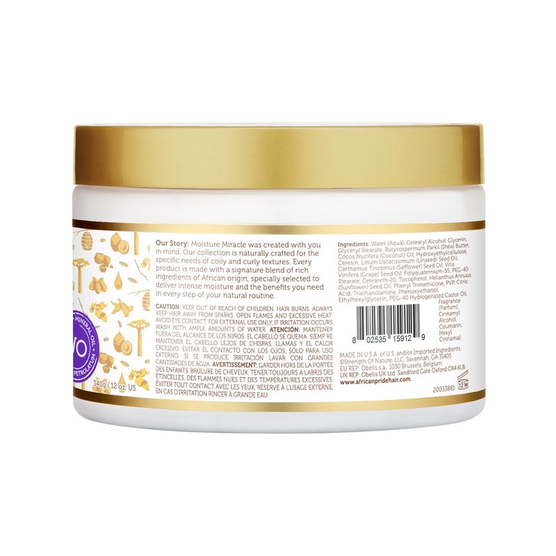 African Pride Moisture Miracle Curling Cream with Shea Butter & Flaxseed Oil, Moisturizes & Defines Coily & Curly Hair, 12 Oz, Pack of 3