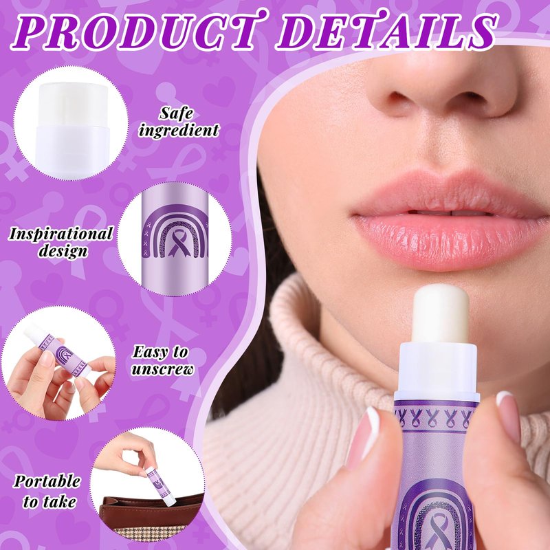 Linyuthia 50 Set Purple Ribbon Awareness Lip Balms Gifts 50 Organza Bags 50 Purple Awareness Ribbon Pins Raise Awareness for Domestic Violence Pancreatic Cancer Lupus Alzheimer's Overdose Awareness