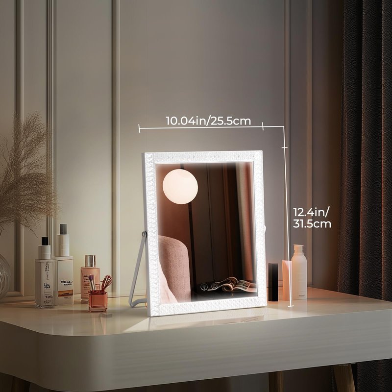 homtang Vanity Mirror with Lights,RGB & 3 Dimmable Light Modes Makeup Mirror with Touch Control,Light Up Mirror for Desk,360°Rotation,17x14 Inch