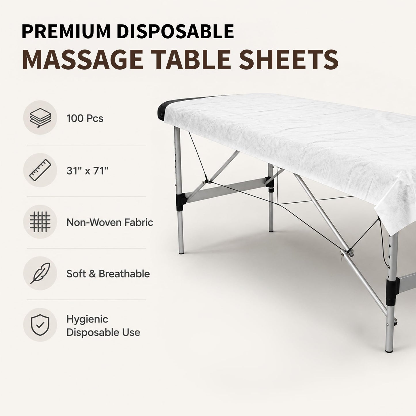 ForPro Premium Disposable Massage Table Sheets, 100 Pcs Non-Woven Fabric, 100% Breathable, Soft, Hygienic, 31" x 71", White