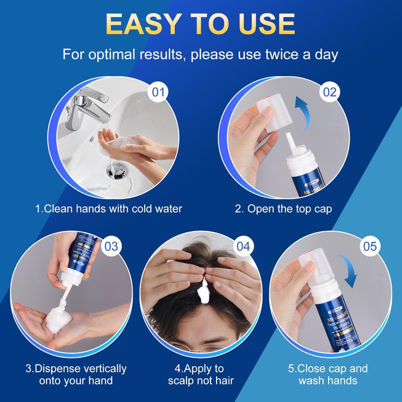 5% minoxidil foam for men-Free new applicator for minoxidil foam, Infused with Biotin, Hair Growth Treatment, Supports Thicker and Fuller Hair & Beard (10.5oz, 5 Month Supply)