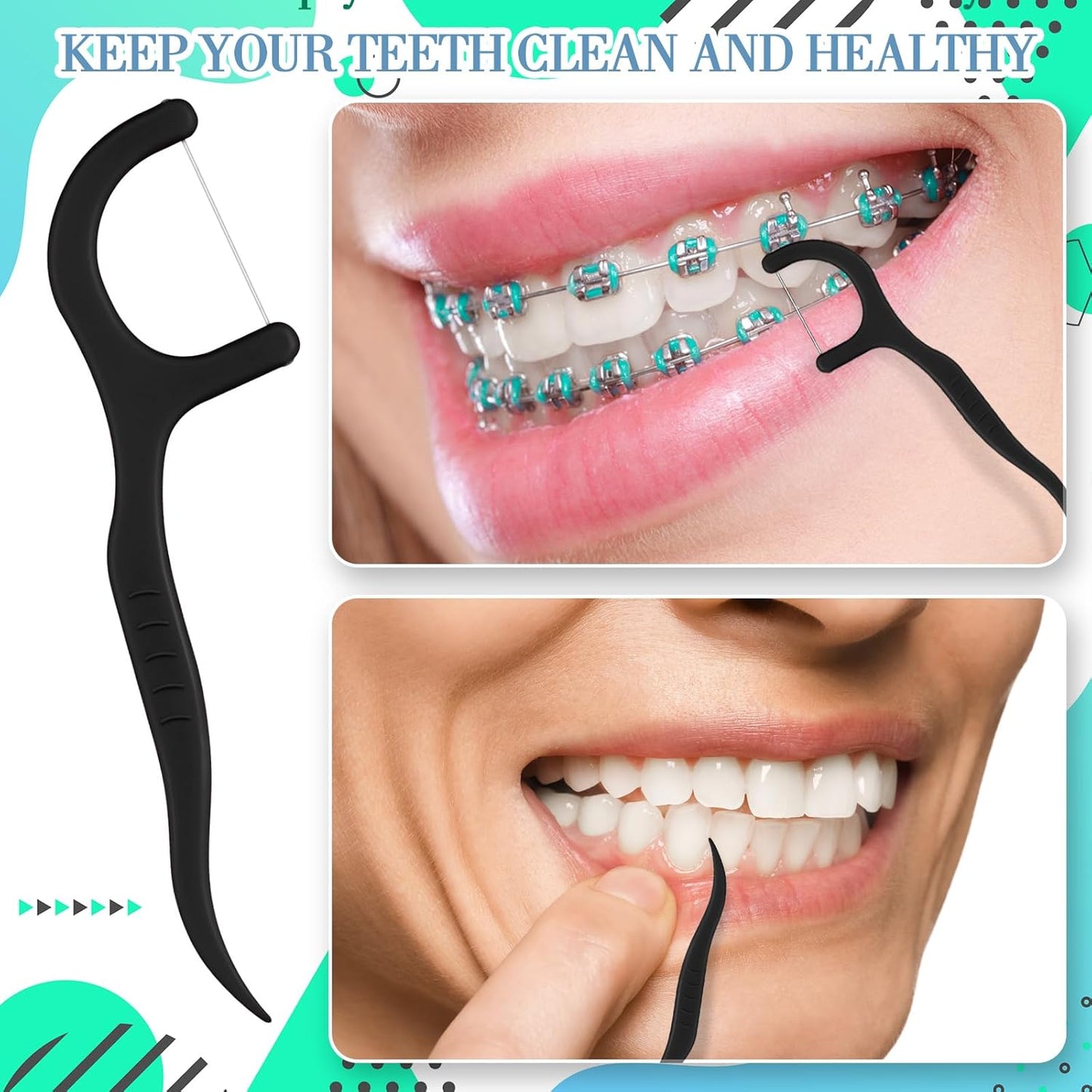 Baderke 200 Count Floss Picks Bulk Non Breakable Tooth Picks Flosser Dental Floss Sticks for Adults Teeth Cleaning Dental Flossers for Family Pack Travel(Light Green)