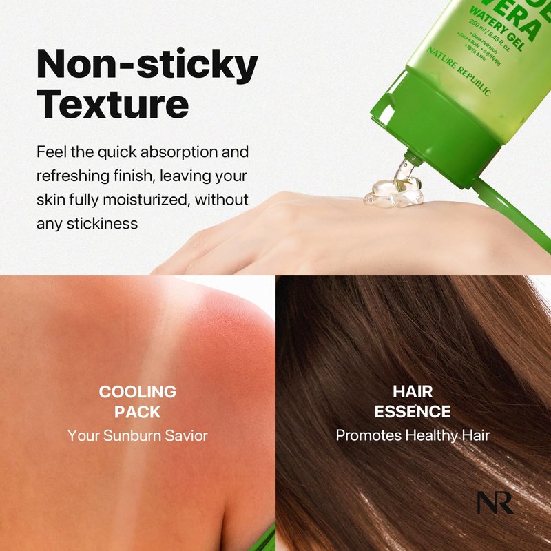 Nature Republic Mild & Moisture Aloe Vera Watery Gel (Tube 2 Pack) | Quick Hydration & Moisturizing, Fast-Absorbing Non-Sticky Texture, Aftersun Cooling Gel, Korean Skincare, All Skin Types