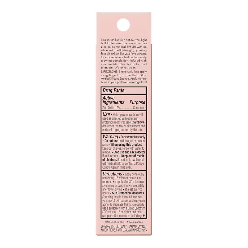 e.l.f. Halo Glow Skin Tint SPF 50 - Tinted Moisturizer for Light Buildable Coverage | Natural Glow, Vegan, 11 Tan Warm