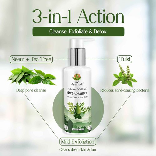 HIM AYURVEDA Charm N Glam Face Cleanser(Face wash) |with Neem,Tulsi,Tea Tree |For Dry, Oily & Acne Prone Skin|Deeply Cleanses | Exfoliates Skin| For Men & Women | Sulphate Free | 200ML