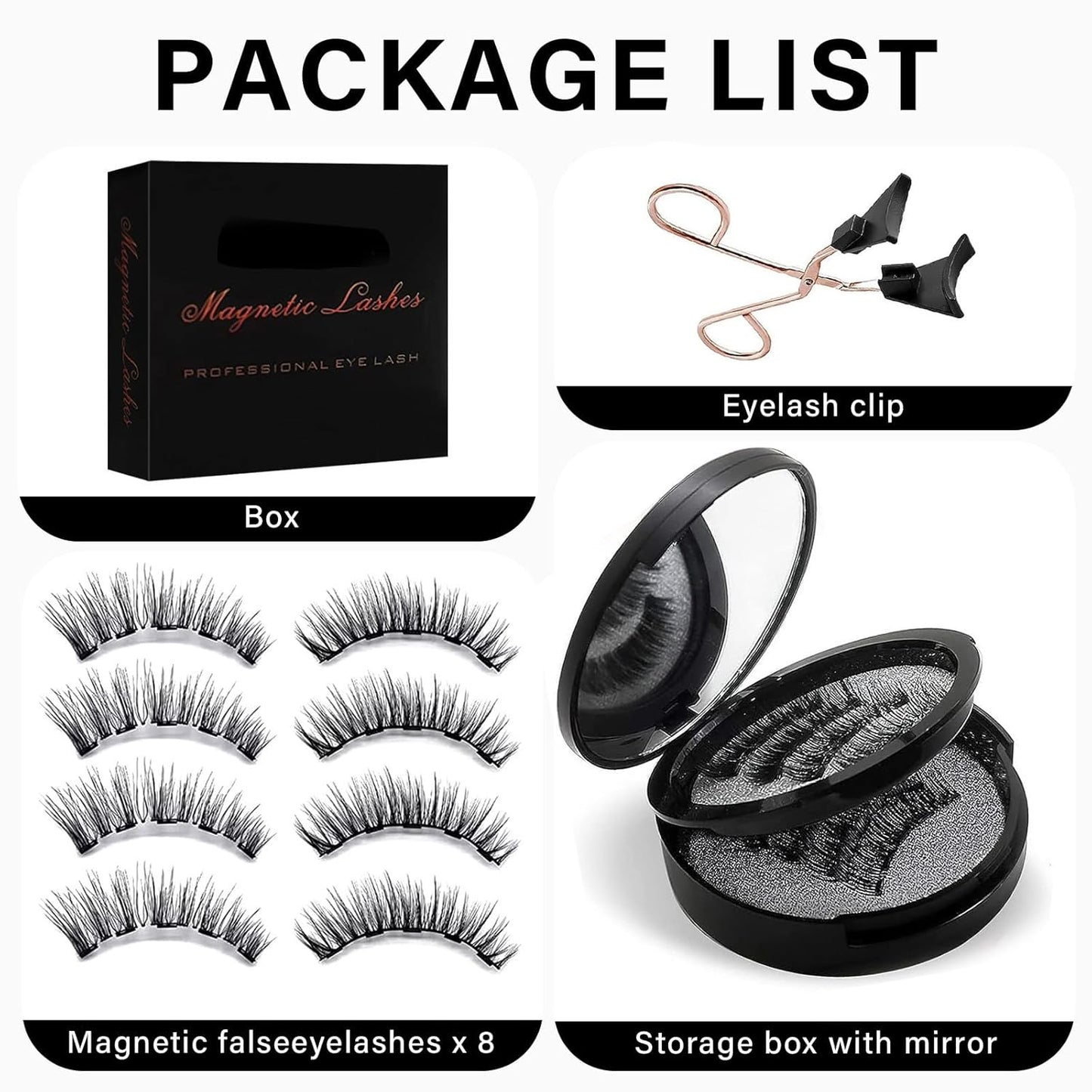 Magnetic Eyelashes - Reusable 3D Natural Look | No Glue, Waterproof, Lightweight - 4 Count Set