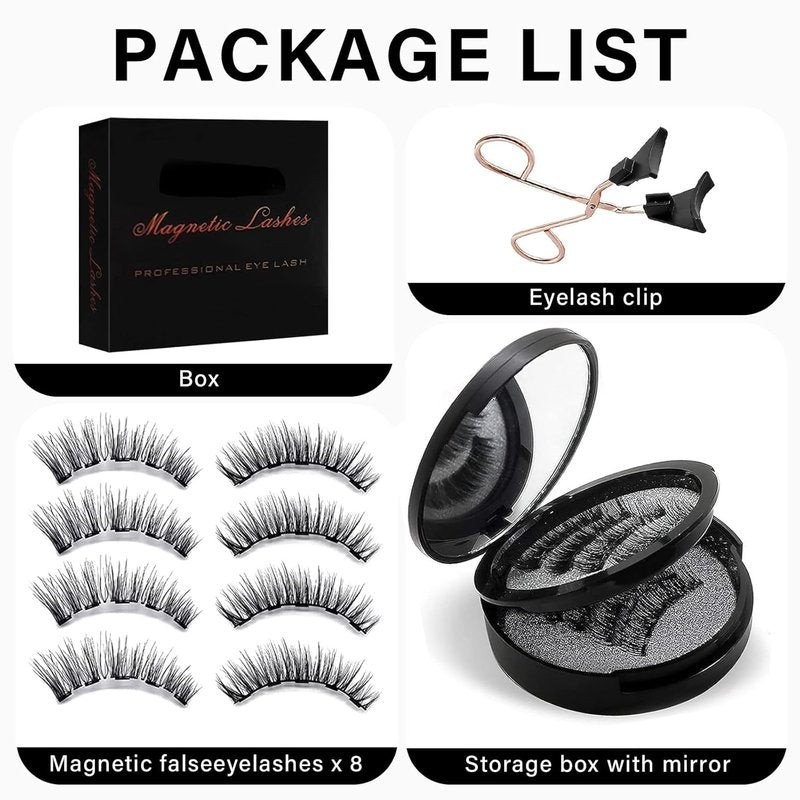 Magnetic Eyelashes - Reusable 3D Natural Look | No Glue, Waterproof, Lightweight - 4 Count Set