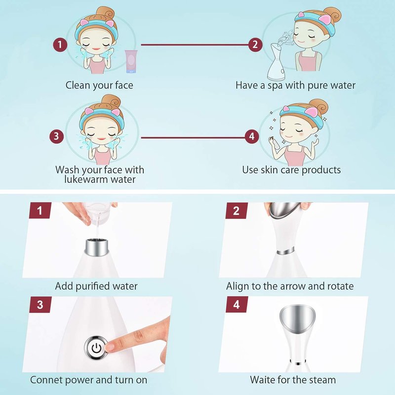 Totexil Facial Steamer for Facial Deep Cleaning, Moisturize, Unclog Pores, Face Spa, Nano Ionic Humidifier, Home Facial Warm Mist Face Steamer with Blackhead Removal Kit, Brush, Hair Band
