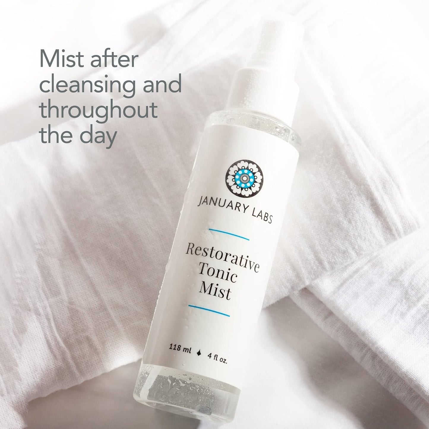 January Labs Restorative Tonic Mist - Hydro Boost Facial Toner for All Skin Types | 4 oz Hydrating Spray