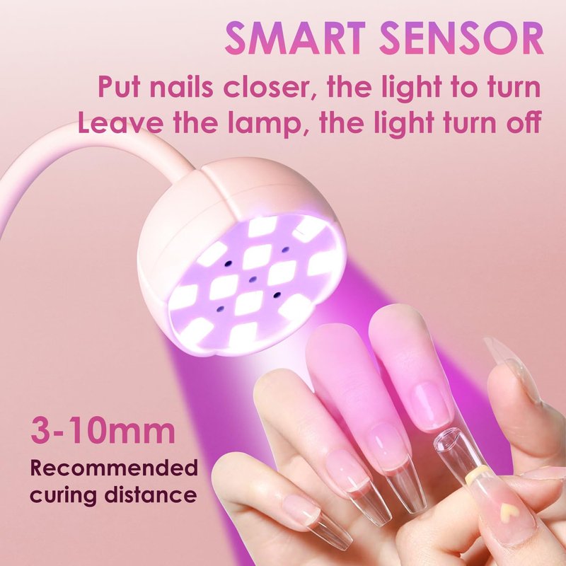 BORNBYME UV Nail Lamp for Gel Nails, 36W UV Nail Light Gooseneck Rechargeable with 4 Time Setting & Smart Auto Sensor for Nail Salon Home Use Lamp,Pink
