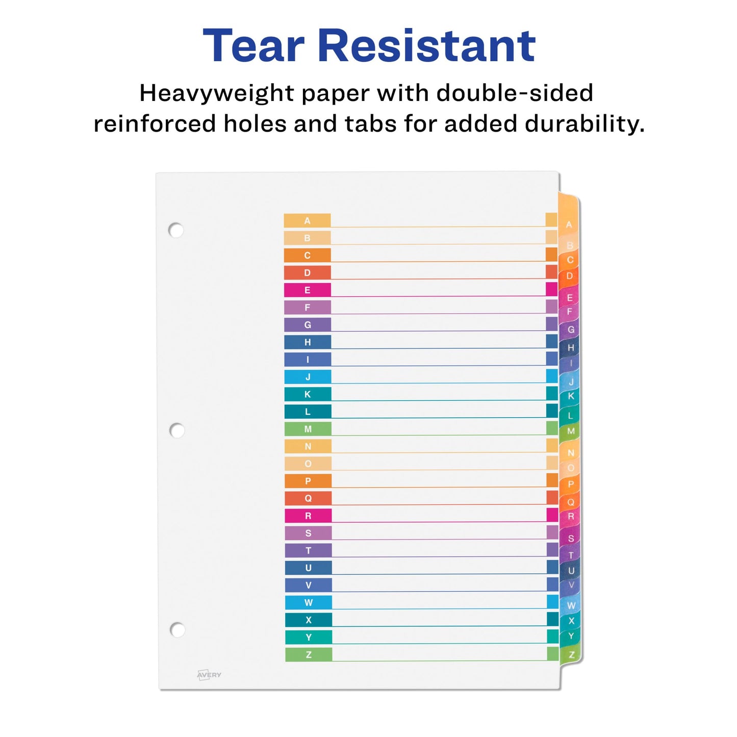 Avery A-Z Tab Dividers for 3 Ring Binder, Customizable Table of Contents, Multicolor, 1 Set (11125)