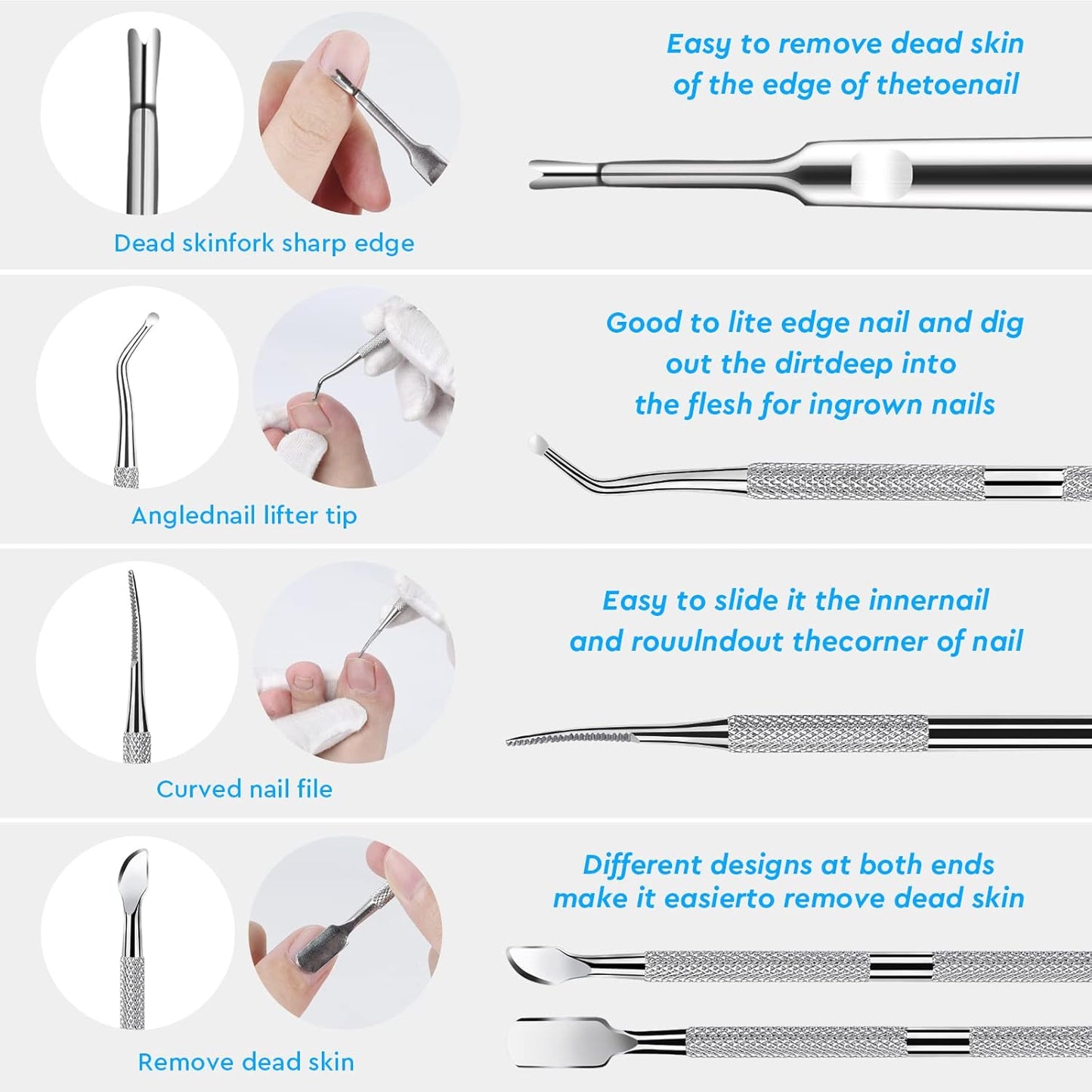 6-Pack Ingrown Toenail File and Lifters, Professional Surgical Stainless Steel Ingrown Toenail Removal Tool Kit, Manicure Treatment Pedicure Tools for Feet Under Nail Cleaner Correction Polish Pain