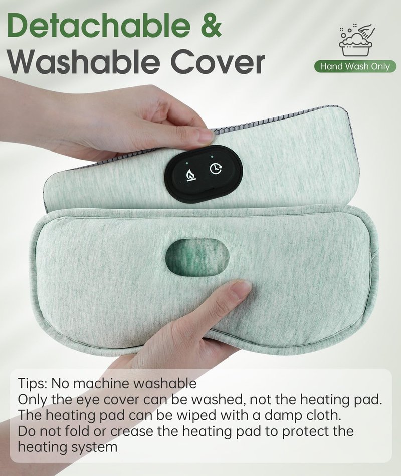 Detachable Heated Eye Mask, Cordless Eye Mask for Dry Eyes & Puffiness, Algae Fiber Ultra-Soft Nose Bridge Light-Block for Deeper Sleep – Graphene Layer Warm Compress & Cold Pack,Travel Essentials