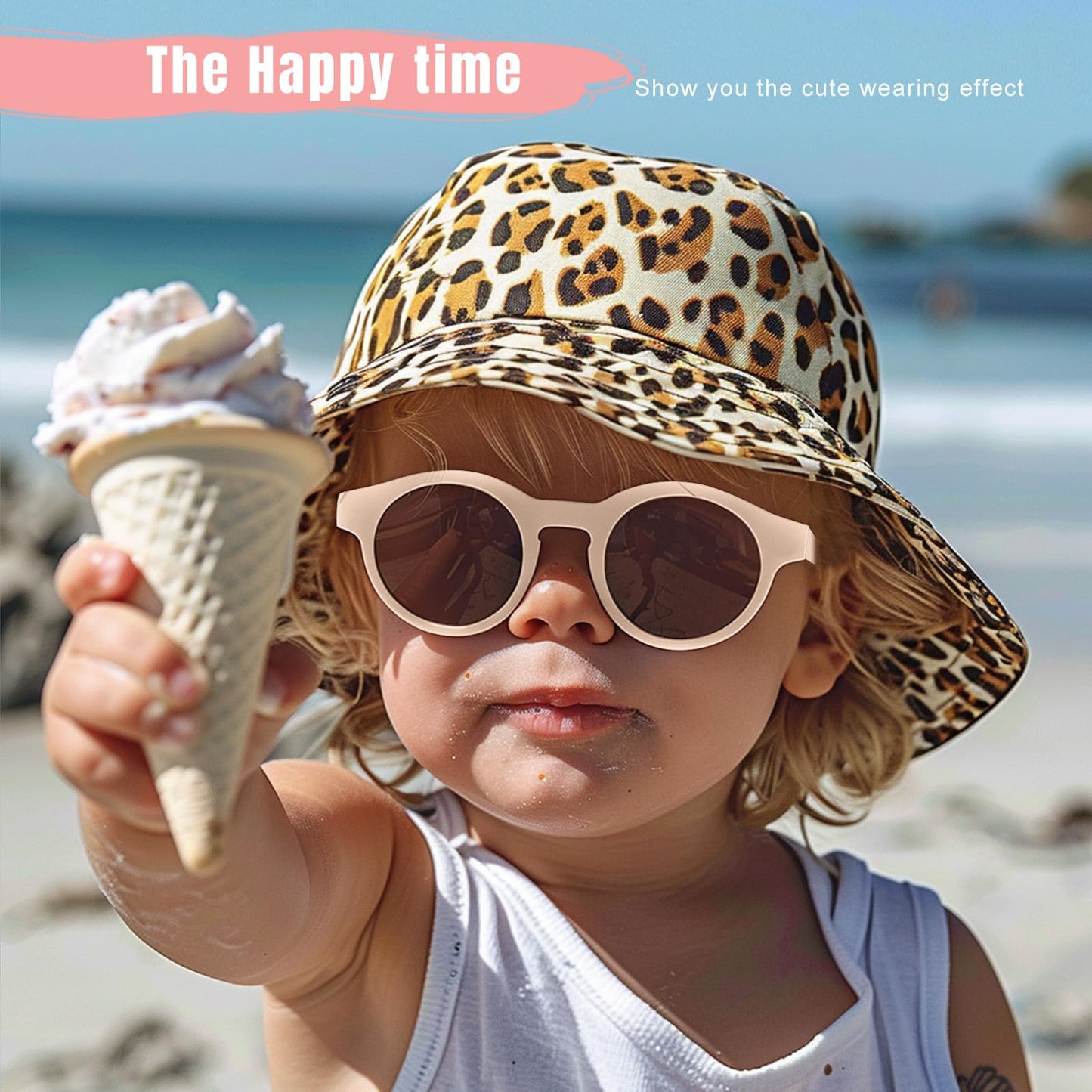 Vcarsian Cute Kids Polarized Sunglasses,Baby Sun Glasses with Strap for Toddler Girls Boys Flexible Round UV Protection Glasses Age 0-6