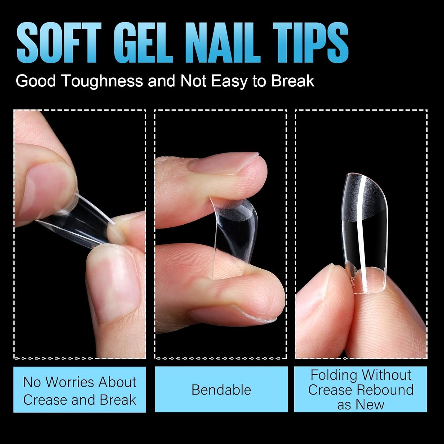 TOMICCA Short Nail Tips Extra Short Square Nail Tips, 192Pcs Fake Nails 12 Sizes Acrylic Clear Nails for Beginner and Professional DIY Gel Nails Salon