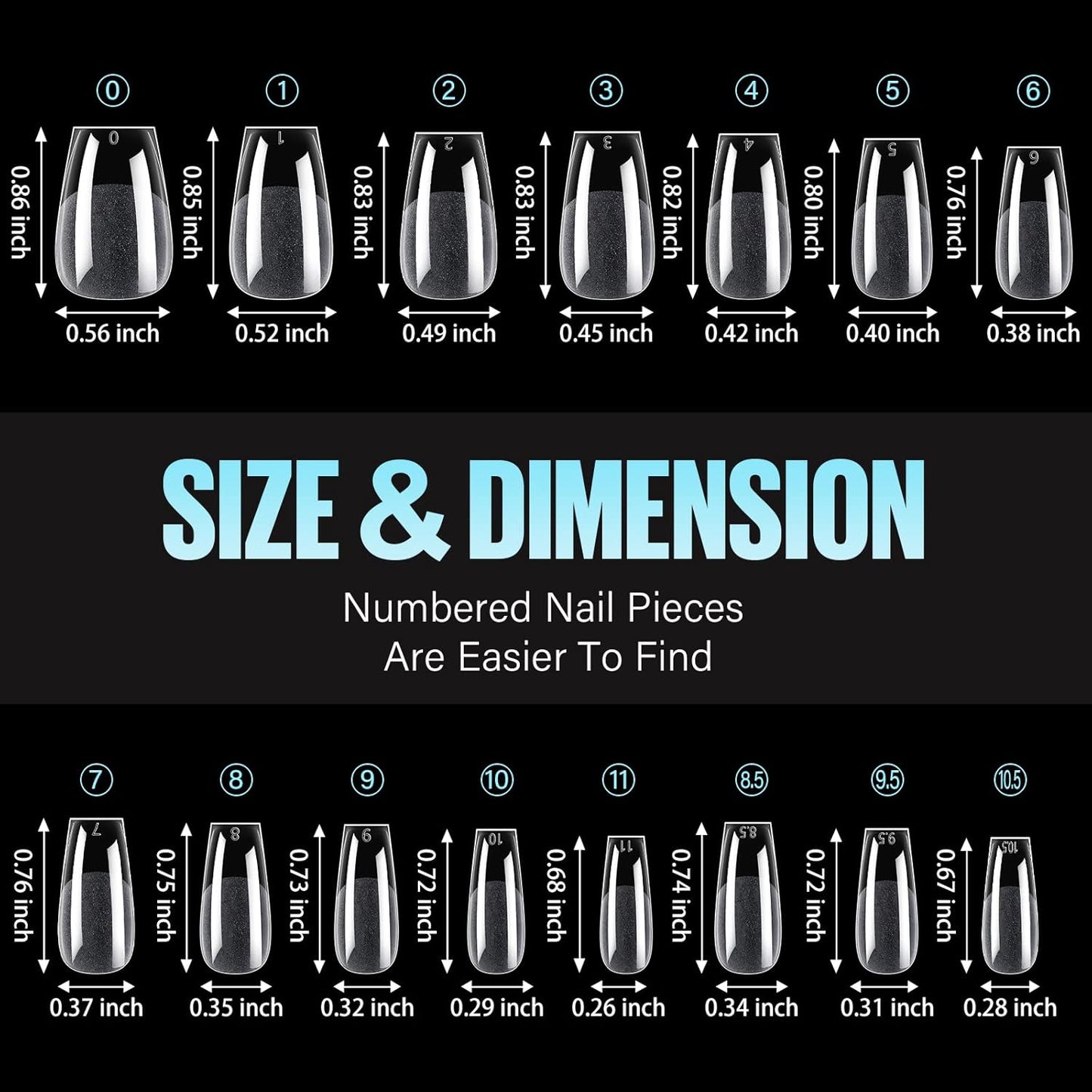 TOMICCA Short Nail Tips Extra Short Square Nail Tips, 192Pcs Fake Nails 12 Sizes Acrylic Clear Nails for Beginner and Professional DIY Gel Nails Salon