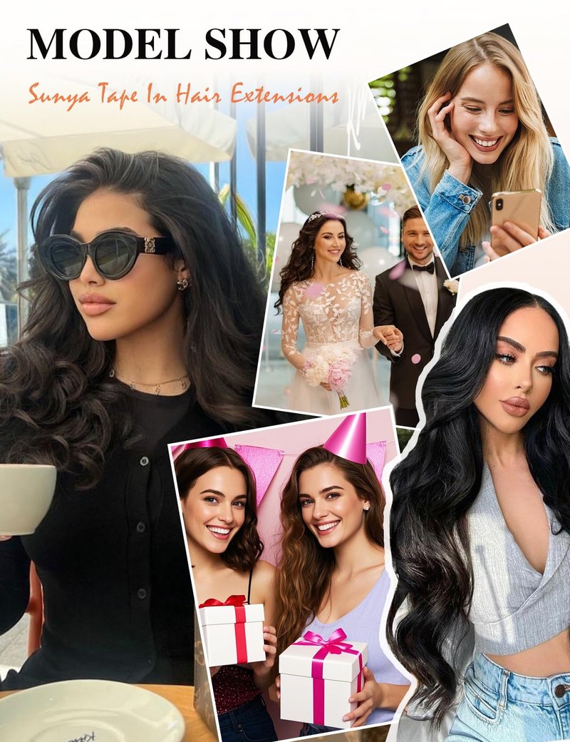 Sunya Tape in Hair Extensions Human Hair 16 Inch Straight Remy Human Hair Tape in Extensions Seamless Skin Weft Natural Black Tape in Hair Extensions #1B 40g 20Pcs/Pack