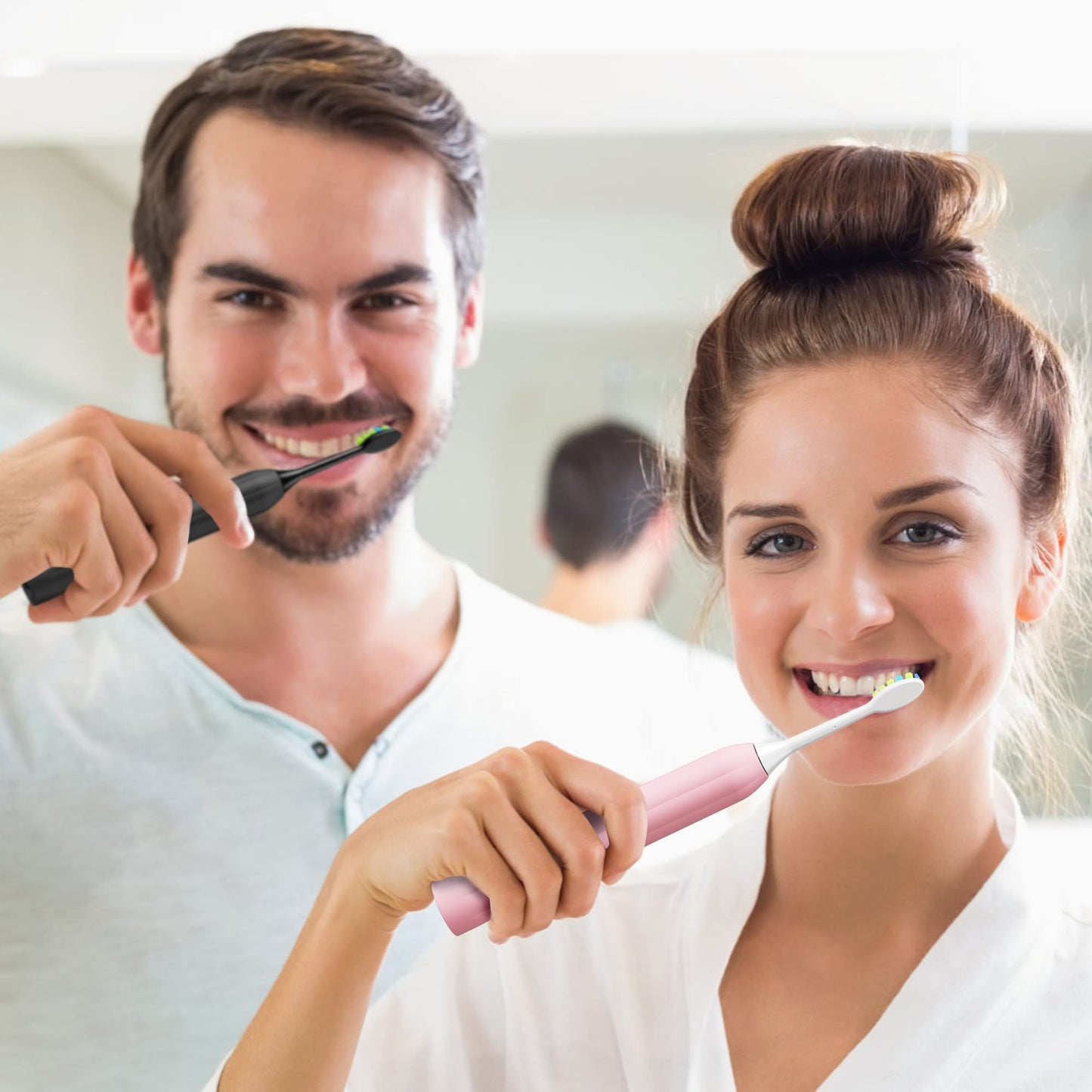 7AM2M Rechargeable Sonic Electric Toothbrush 2 Pack, Soft Toothbrushes for Adults and Kids with 12 Brush Heads, IPX7 One Charge Use for 90 Days, 5 Modes with 2 Minutes Build in Smart Timer