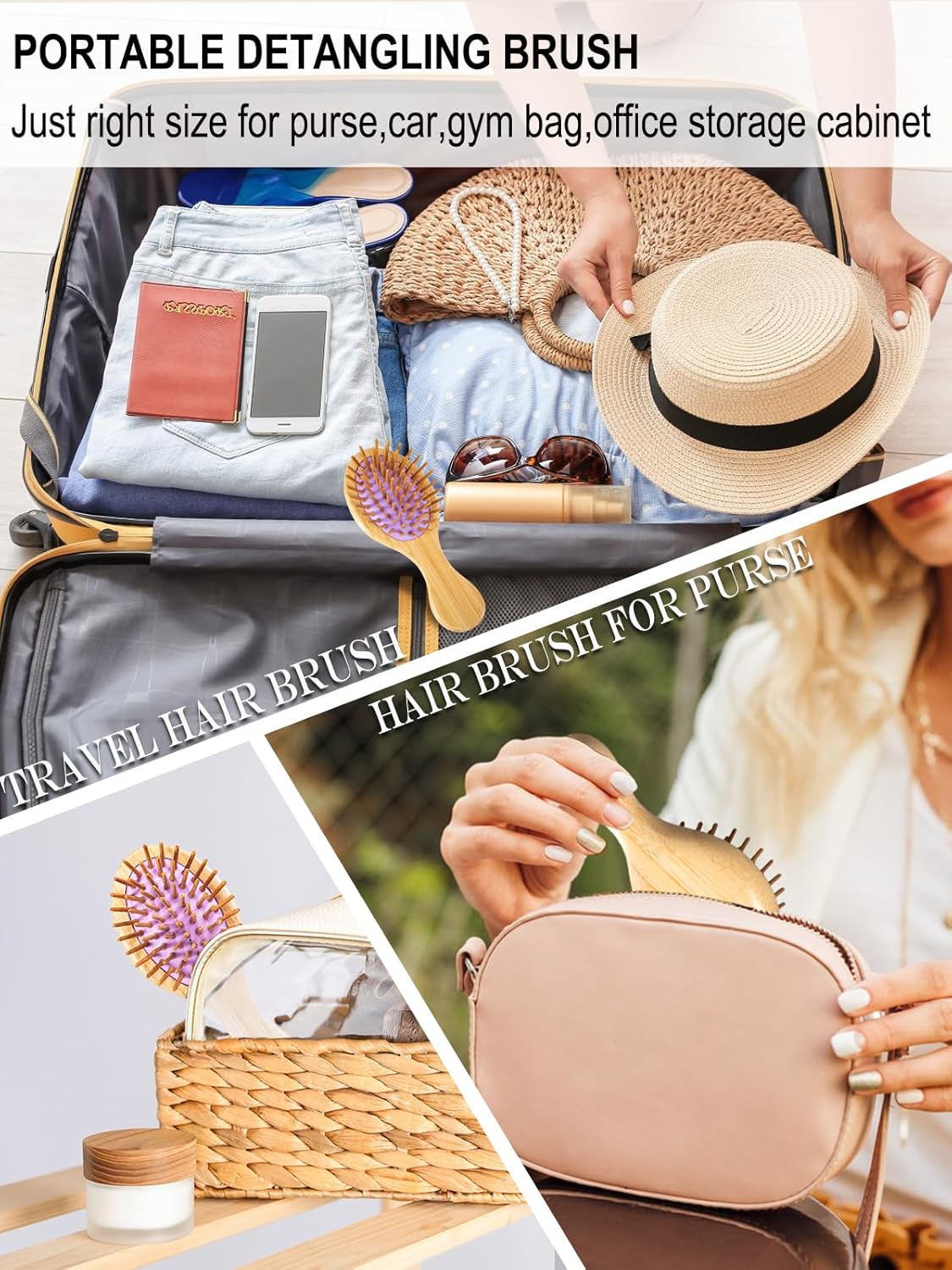 Sofmild Mini Travel Bamboo Hair Brush for Women/Men/Kids - Anti-Static Small Travel Size Detangler Brush for Purse, Pocket, backpack