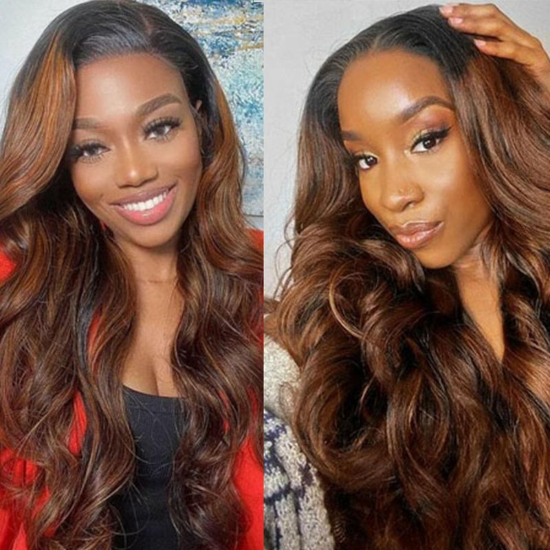 1B/30 Lace Closure 4x4 Hd Transparent Lace Ombre Closure Body Wave With Pre Plucked Baby Hair High Density Brazilian Virgin Hair For Woman (20 Inch)