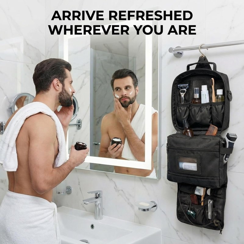 GVCELS Mens Toiletry Travel Bag Tactical Toiletry Bag for Men Bathroom Dopp Kit Hanging Travel Toiletry Bag for Men Shaving Hygiene Bag Travel Toiletry Organizer Short Trips Bag, Black