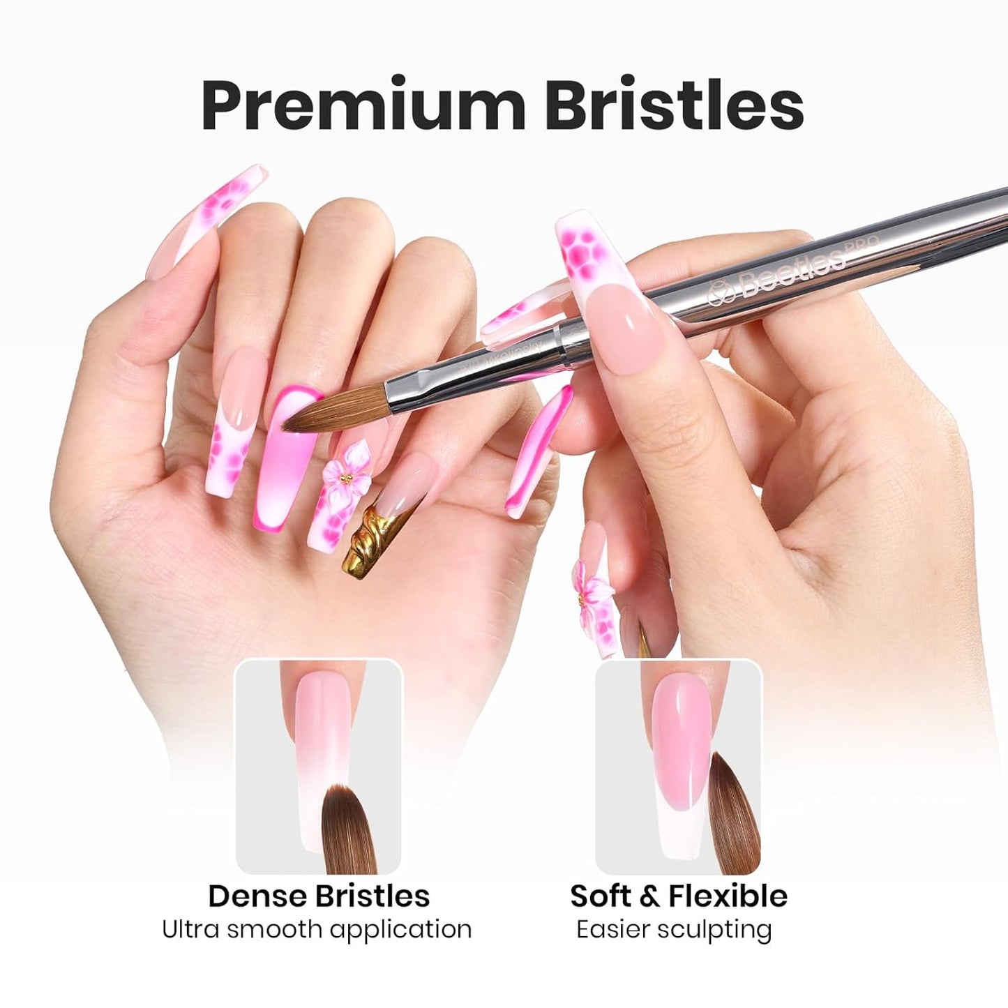 Beetles Nail Art Brushes, 8pcs Double-headed Nail Art Tool Set, Nail Dotting Tools, Striping Nail Art Brushes for Lines, Nail Drawing Pen with Bow knot Stickers Gift for Women