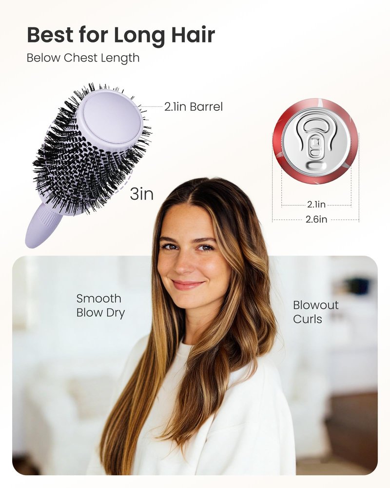 AIMIKE NaturaVol Round Brush for Blow Out,Nano Thermal Ceramic-Coated Round Hair Brush for Fine Hair,Fast Blow Dry for Smooth Salon-Style Finish at Home,Adds Volume,Purple (2.1"Barrel,3"with Bristles)