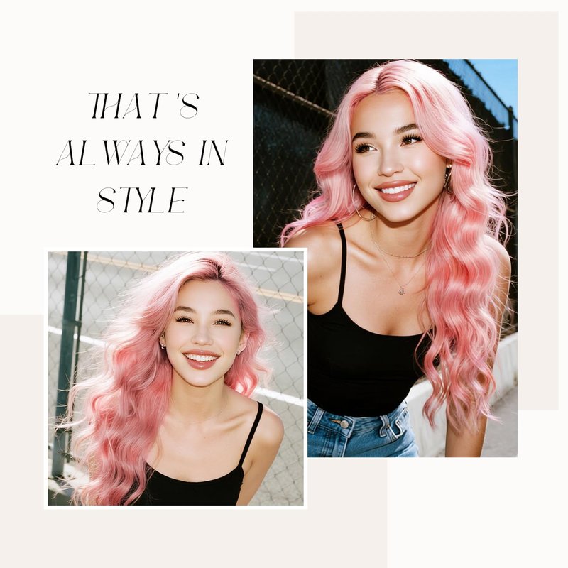 BrittyHair Pink Wigs for Women 26 Inch Long Pink Wavy Wig Natural Looking Middle Part Curly Wig Heat-resistant synthetic fiber wigs for Daily Wear Cosplay and Halloween