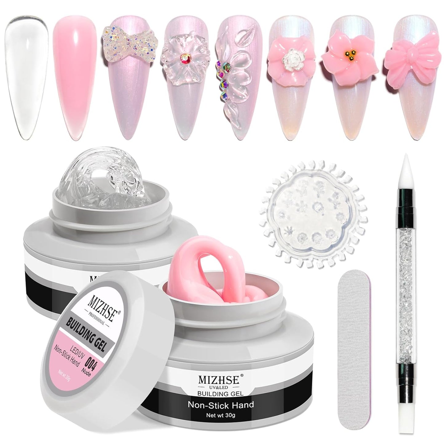 MIZHSE Solid Builder Gel for Nails, Clear Non-Sticky Sculpting Gel, 3D Nail Art Carving Building Modeling Hard Nail Extension Soak Off UV/LED Nail Art Salon Home DIY 15g