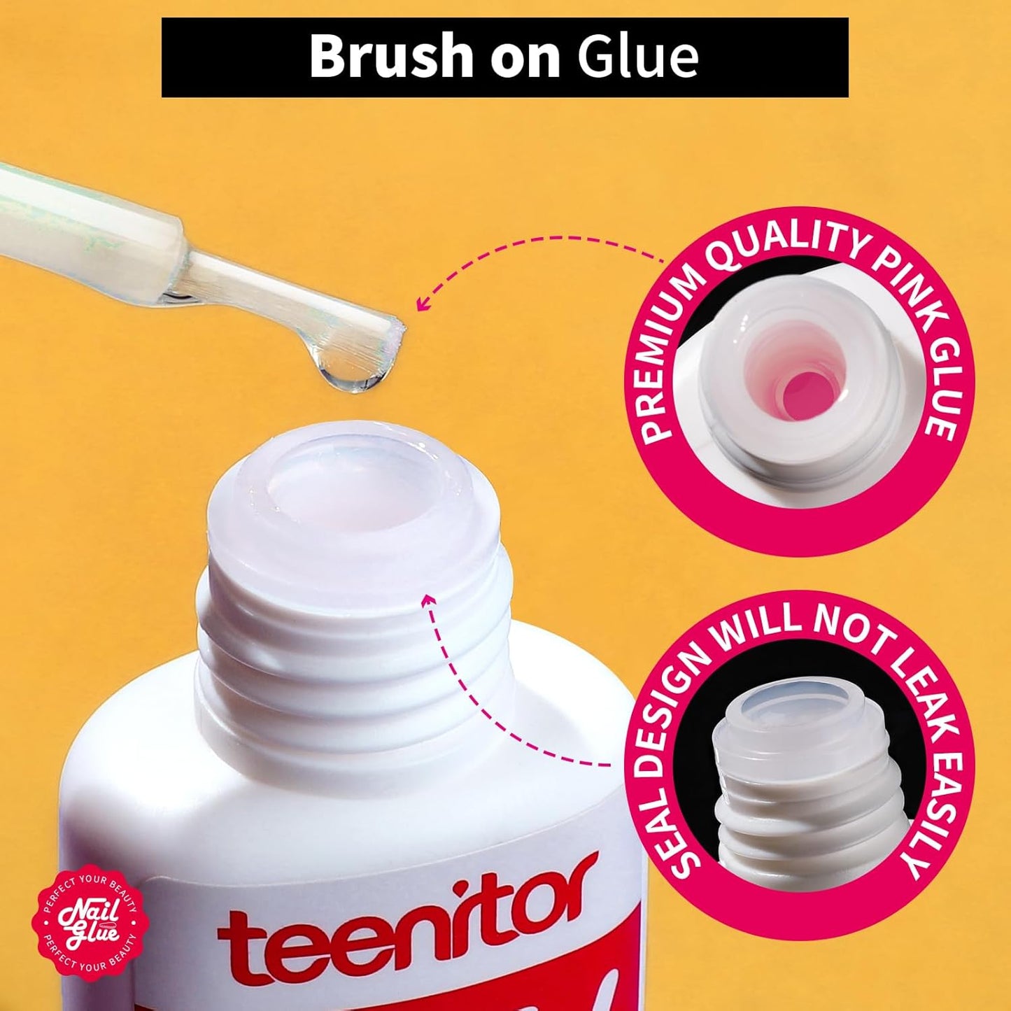Teenitor Nail Glue for Press Ons, 3 Pack Best Nail Glue for Gel Tips with Nail Files, Super Strong Nail Glue for Broken Nail Brush on Nail Glue for Press on Nails