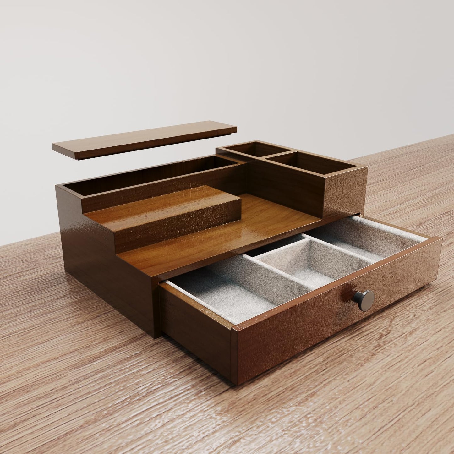 UUyuality Pine Wood Cologne Stand Organizer for Men, 3 Tier Cologne Display Shelf Organizer with Hidden Compartment and Velvet Lining Drawer, Perfume Display Holder (Brown, 01)