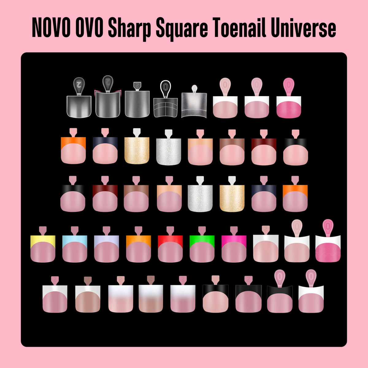 NOVO OVO Press on Toenails, Toe Nail Press ons for Women, White French Tip Sharp Square Pre-Designed Soft Gel Thick False Toenail Extension, BERRY PINK Full Cover Acrylic for DIY x 15 Sizes 150 pcs