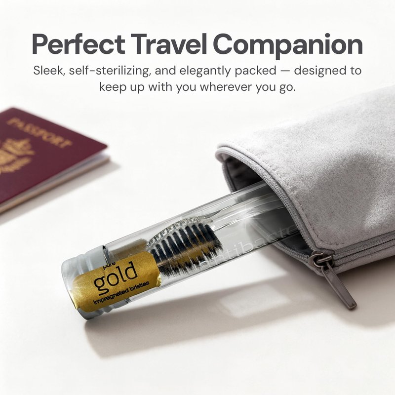 Nano-b Manual Toothbrush for Adults with Sensitive Gums, Gold & Charcoal Soft/Medium Bristles, Travel Case, Blue