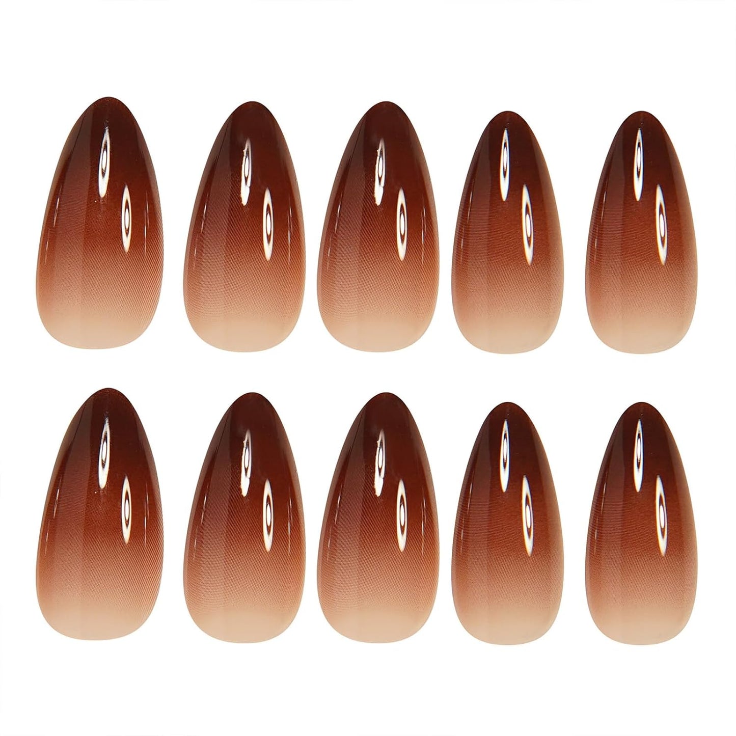 French Tip Almond Press-On Nails with Gold Bow | Reusable Glossy Acrylic False Nails for Women