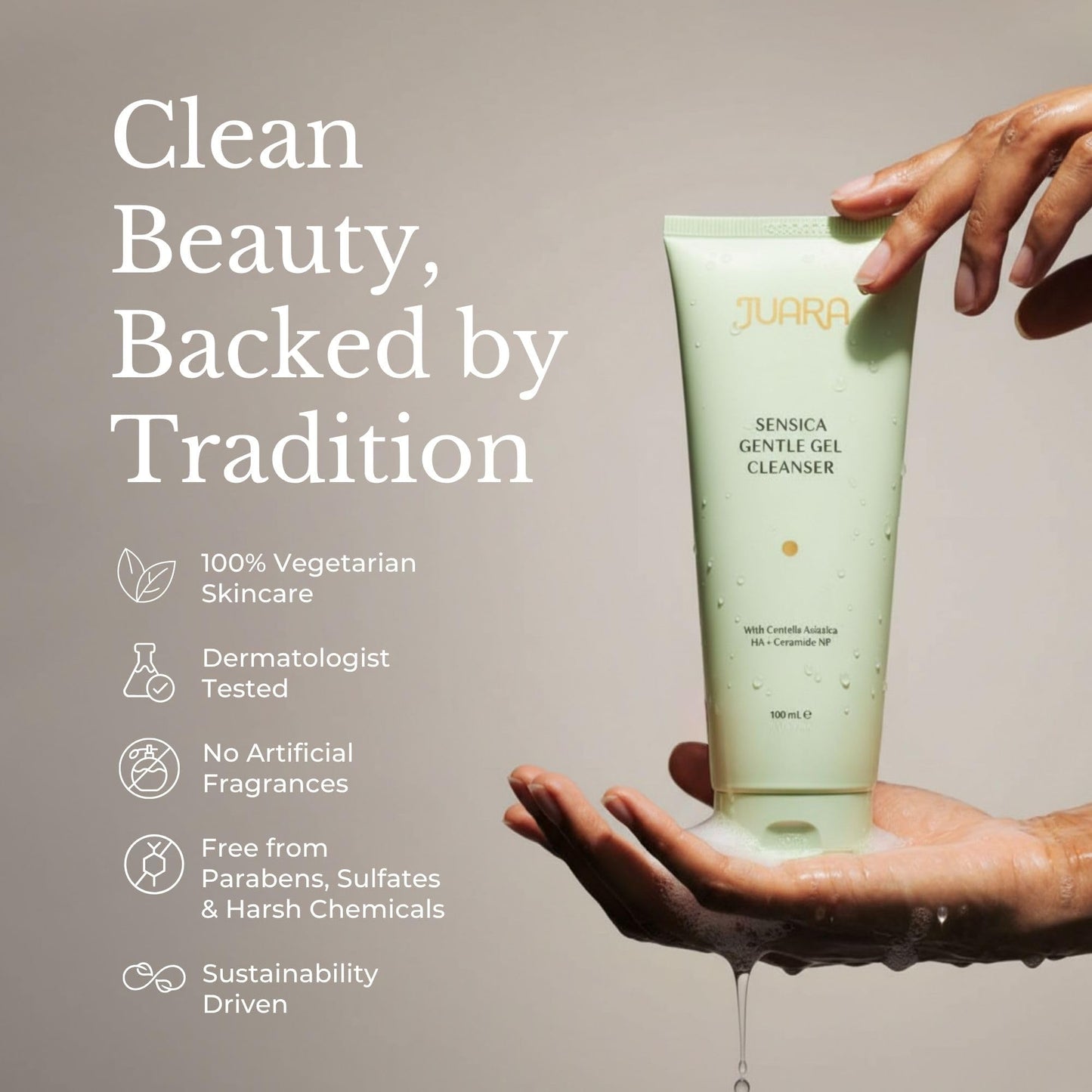 JUARA Sensica Gentle Gel Cleanser - Sulfate Free Face Wash for Sensitive Skin with Plant Extracts & MultiEx BSASM - Natural Daily Facial Cleanser, 3.3 oz