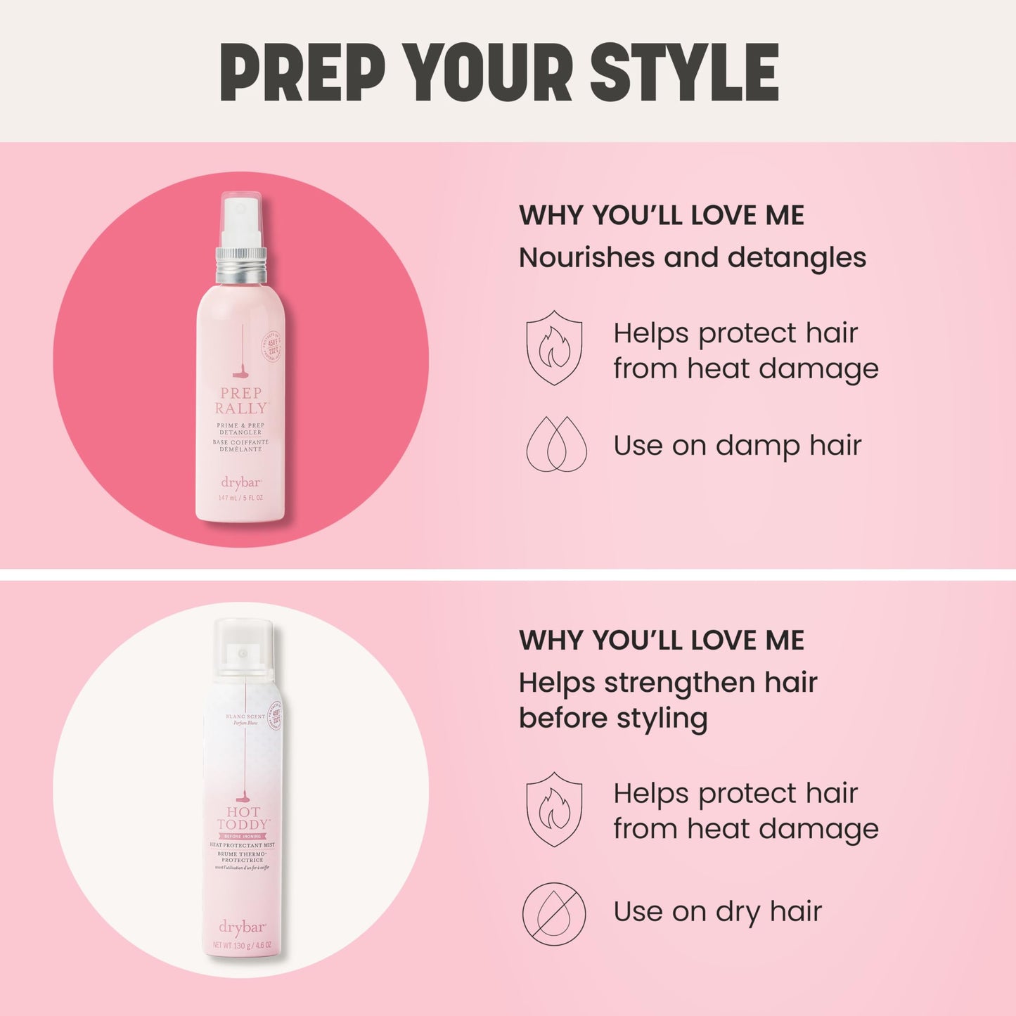 Drybar Prep Rally Prime & Prep Detangler, Full Size, Noir Scent, Nourishes & Protects Hair, Detangles with Ease, Leaves Hair Soft & Manageable