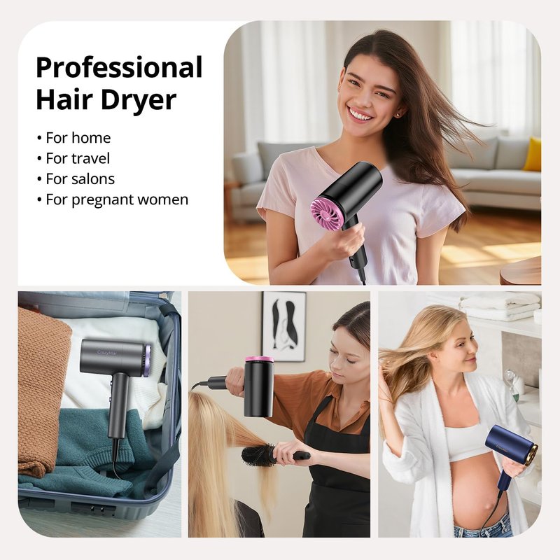 CrazyMar Hair Dryer, 1800W High Speed Blow Dryer for Fast Drying,500 Million Negative Ionic Hair Dryer, No Heat Damage, Lightweight, Blow Dryer with Diffuser for All Hair, Travel, Home (Purple)