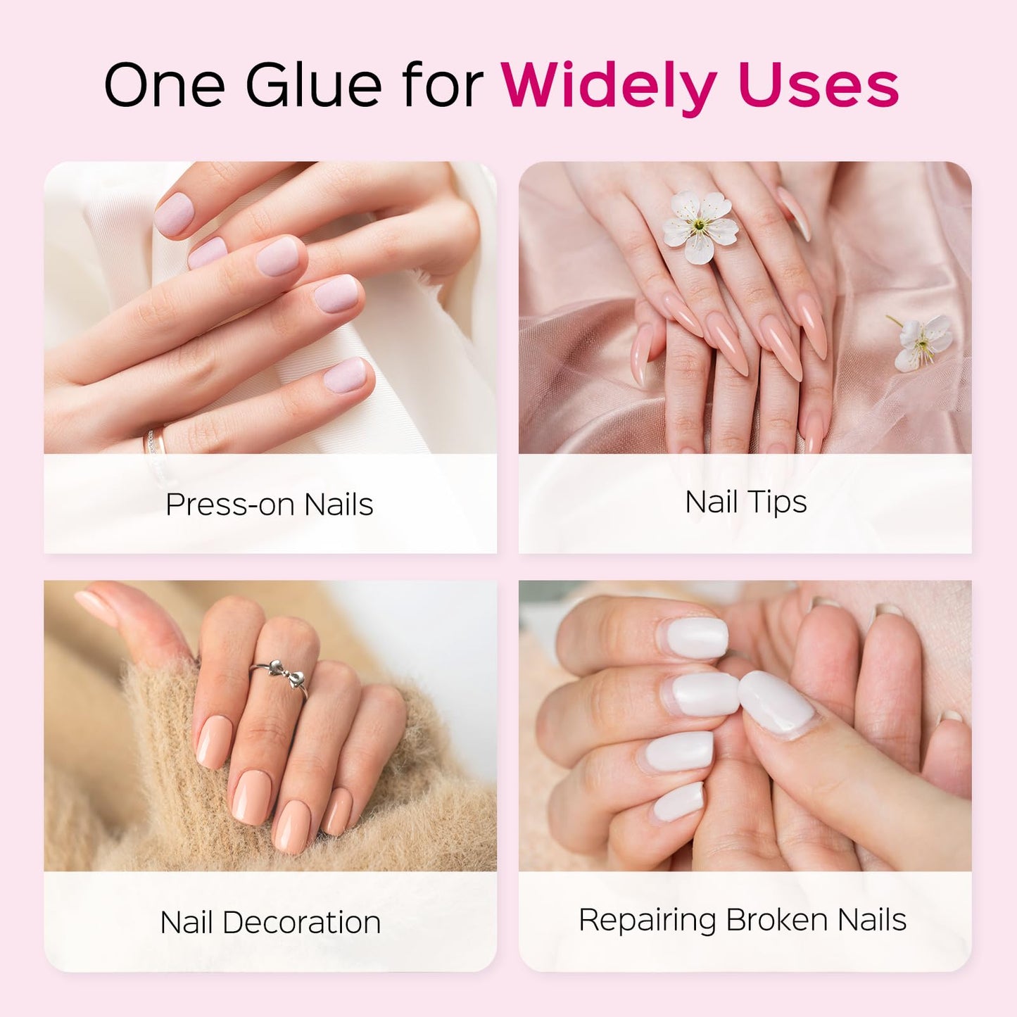 TIPHULAN 28ml Brush On Nail Glue for Press On, Acrylic Nails - Super Strong, Durable & Long-Lasting, Mess Free, Travel Friendly, 0.92 oz(4PCS)