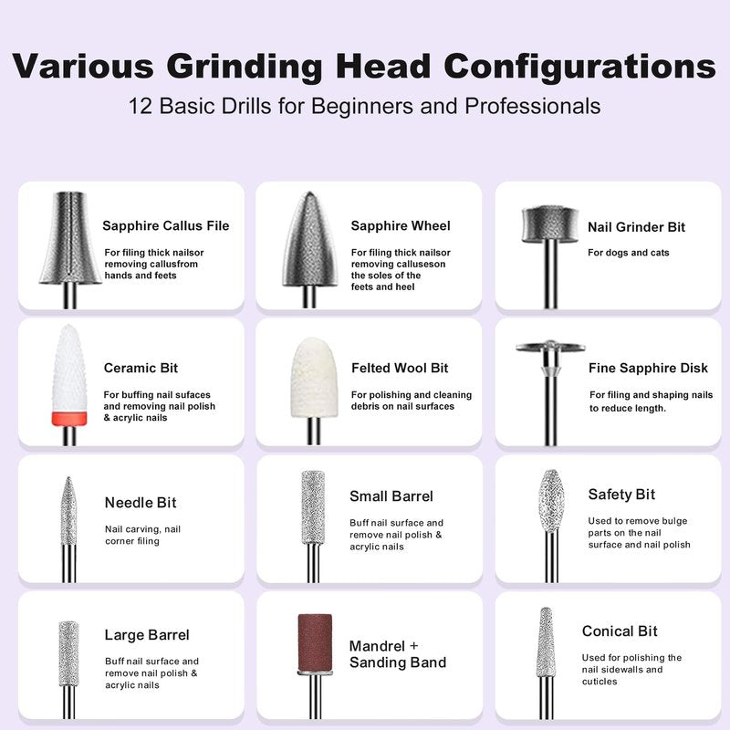 Professional Cordless Nail Drill Kit,Alloy Electric Nail File for Acrylic Nails Gel Polishing Callus Remover,30,000RPM with LED Display Rechargeable Quiet Manicure Pedicure Kit for DIY,Home Salon Use