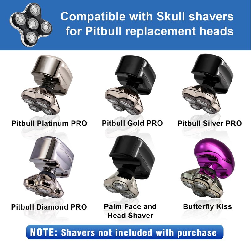 5 Blade Shaver Replacement Head Compatible with Skull Shaver for Pitbull Gold PRO/Pitbull Platinum Pro Shaver Heads (2 Pack
