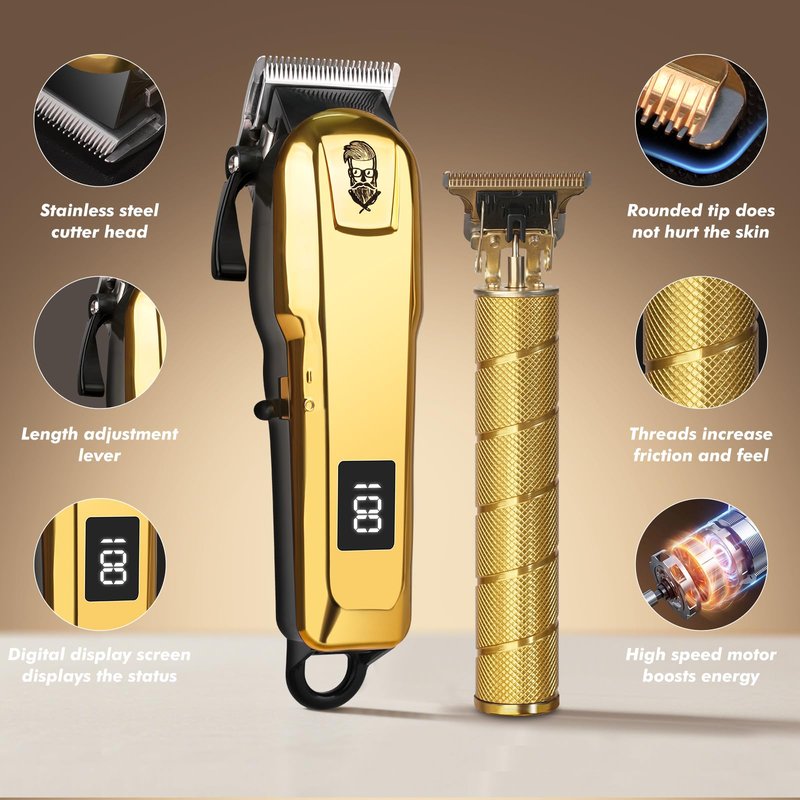 Justnard Hair Clippers for Men, Beard Trimmer and Electric Shaver Set, Professional Rechargeable Cordless Barber Hair Cutting Tools Grooming Kit