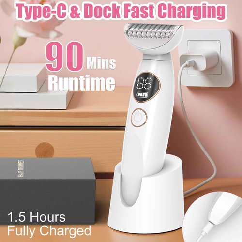 5 in 1 Bikini Trimmer for Women, Electric Razors for Women Shaver Cordless Body Pubic Hair Trimmer Waterproof Facial Hair Removal Electric Shaver, USB Charge Dock