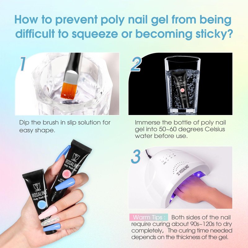 ROSALIND Neon Poly Nail Gel Kit, 14 Colors White Black Yellow Pink Poly Nail Gels Kit with Slip Solution and Mini Lamp Poly Nails Gel Starter Kits For All Seasons Beginner DIY at Home