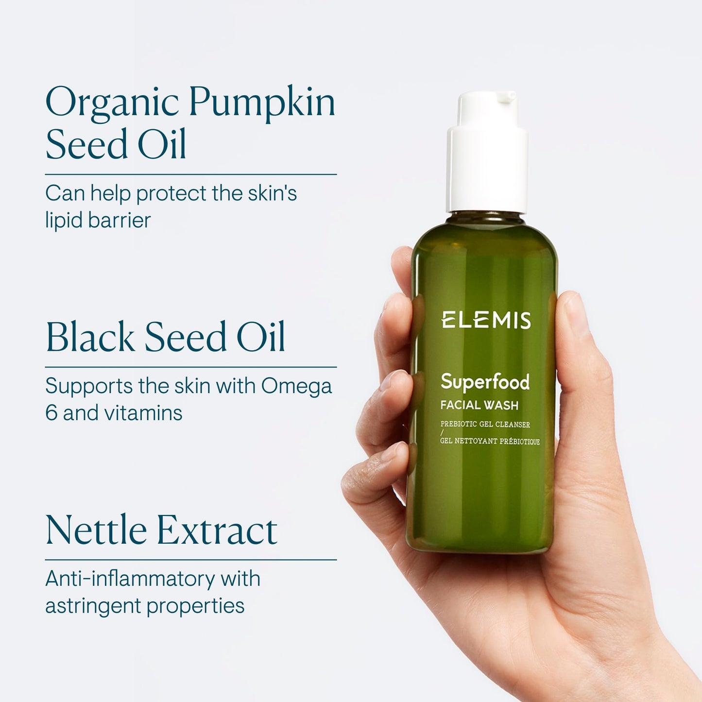 ELEMIS Superfood Facial Wash 200ml, Daily Gel Cleanser with Prebiotics for Glowing, Balanced Skin, Hydrating Cleanser for Face
