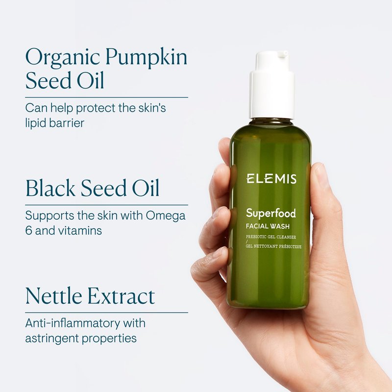 ELEMIS Superfood Facial Wash 200ml, Daily Gel Cleanser with Prebiotics for Glowing, Balanced Skin, Hydrating Cleanser for Face