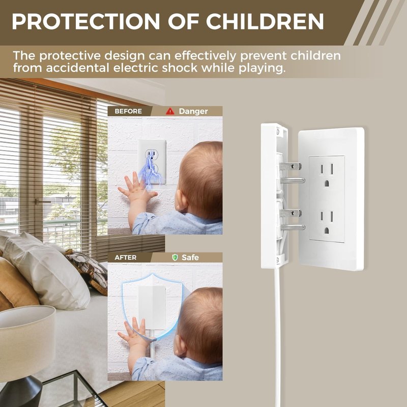 SakerPlus Outlet Concealer Power Strip-Outlet Cover Extender with 3AC Outlets-5ft Flat Plug Extension Cord,Universal Size,1625W for Kitchen, Home and Office,Child & Pet Safe(Dual 5 Foot)